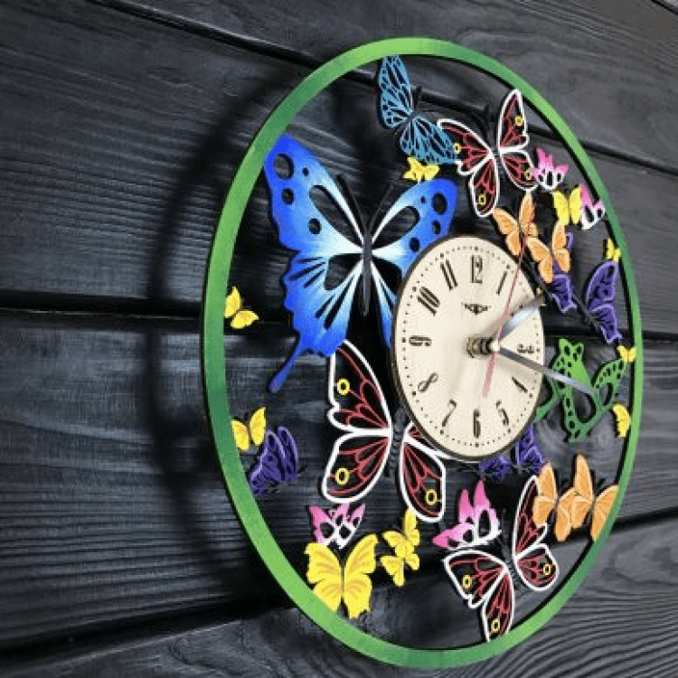 Кольоровий настінний годинник з дерева "Вальс метеликів" - image-1