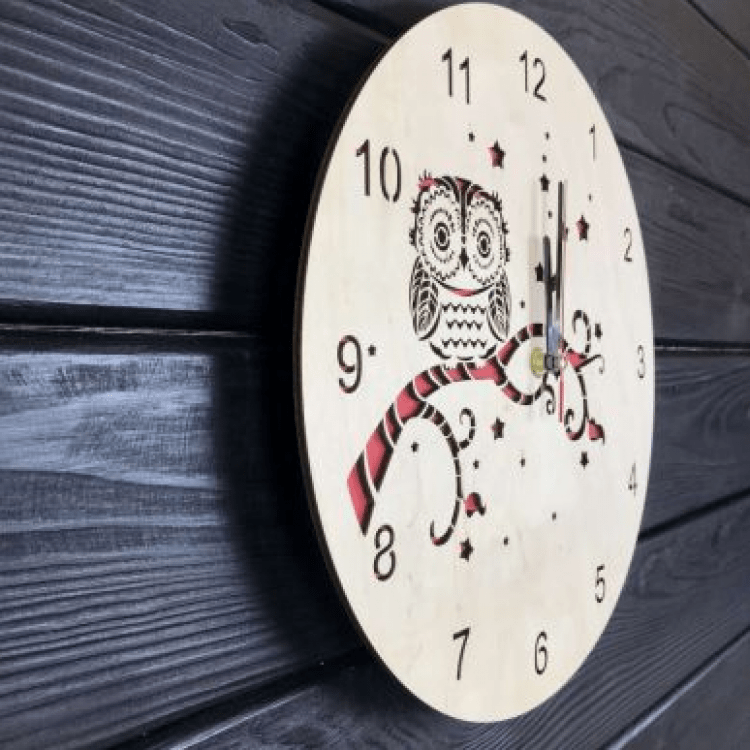 Дерев'яний годинник ручної роботи "Сова" - image-1