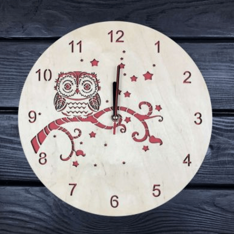 Дерев'яний годинник ручної роботи "Сова" - image-0
