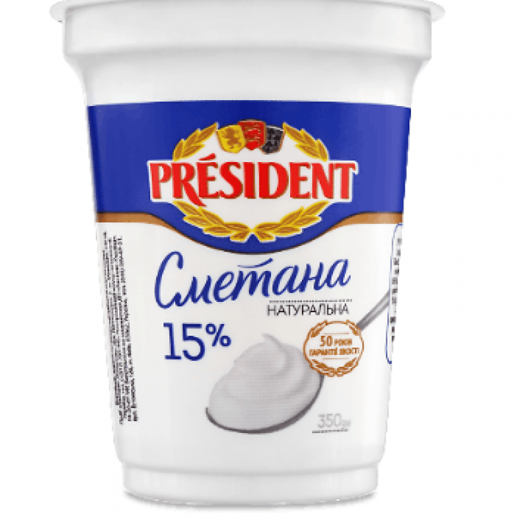 Сметана President, 15% жиру, 350 г - image-0