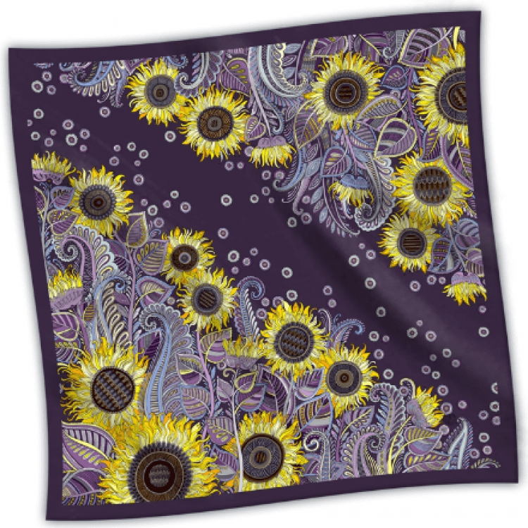 Хустка "Соняшники". Фіолетова, 90х90 см - image-1