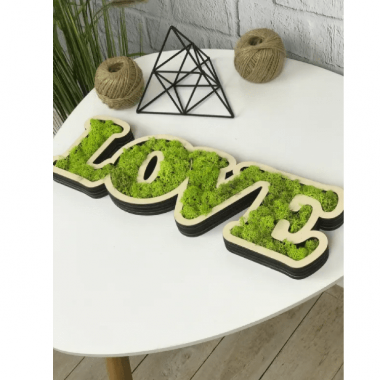 Дерев'яний інтер'єрний декор з елементами моху «Love» - image-0