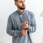 Men's embroidered shirt CAPRAL PLUS (GRAY WITH BLACK) - image-0