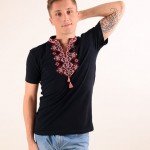 Men's embroidered shirt "DESIRABLE" (DARK BLUE WITH RED) - image-0