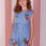 Embroidered children's dress "MOTHER'S SUN" (JEANS) - image-1