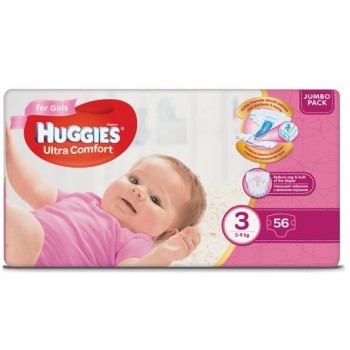 Diapers Huggies Ultra Comfort Jumbo p.3 (5-9 kg for girls 56 pcs
