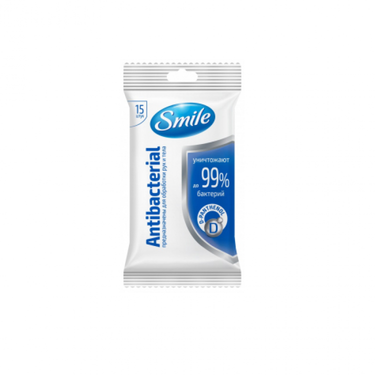 Серветки вологі Smile Antibacterial 15шт в асортименті - image-0